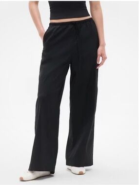 Athleta Black Wide-Leg Drawstring Pants Large Petite